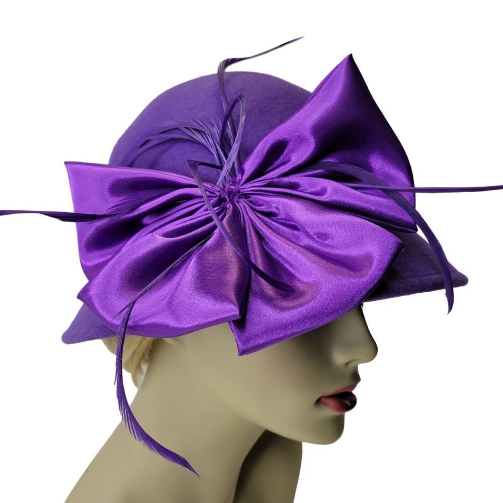 Purple Wool Hat, Purple Satin, Bucket Dress Hat,Church Hat- NEW - Picture 3 of 16